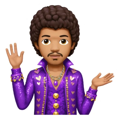 Jimi Hendrix with dark brown hair, purple sequin outfit sticker