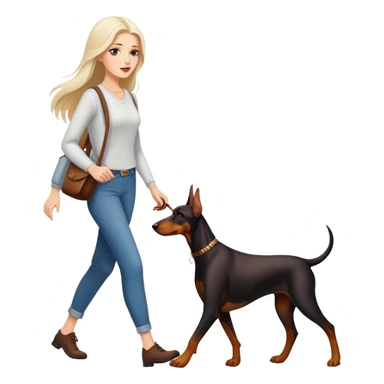 A beautiful white woman with long hair walks a Doberman sticker