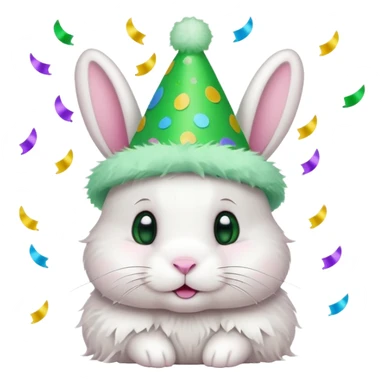 Rabbit in Green Party Hat – white bunny with cone party hat and confetti. sticker