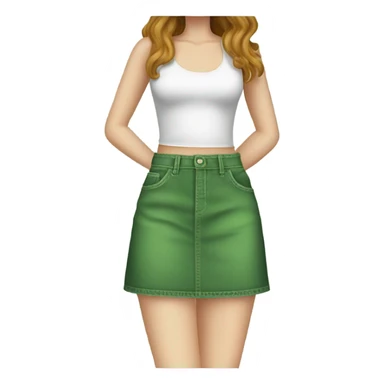 Realistic A-line high waisted green denim skirt, isolated sticker