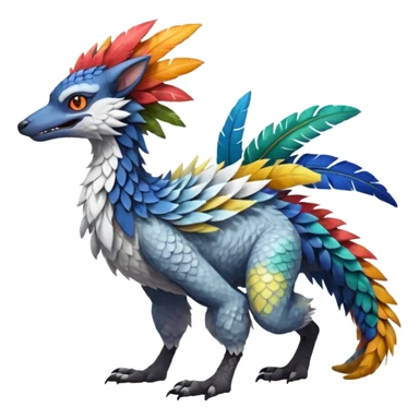 Colorful Fruity Warm-colored Tropical Exotic Vernid-Sergal-Trico-Silvally-Nargacuga-fusion-hybrid-animal-creature, full body sticker