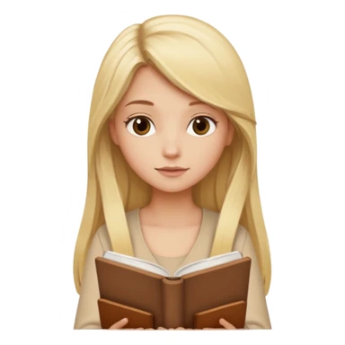 Blonde sexy girl with long hair reading a brown book, beige set  sticker