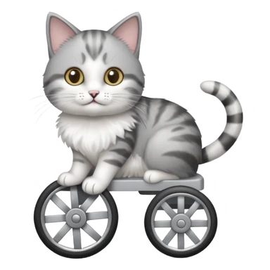 disabled grey and white small cat using a mobility wheel aide for cats sticker