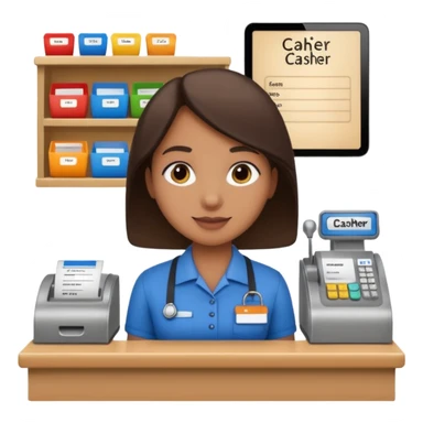 cashier behind the register sticker