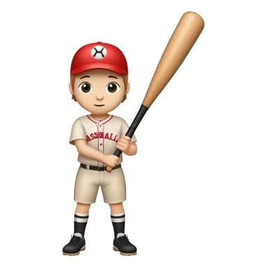 a wooden log trunk with thin legs, a cute face, holding a baseball bat sticker