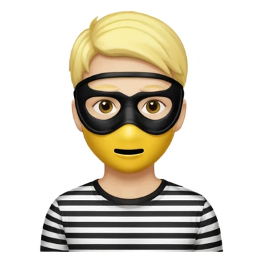 Make a robber emoji with yellow skin and white and black shirt with a mask thats black sticker