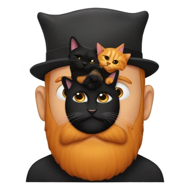 Orange and black cat sitting on bearded mans head sticker