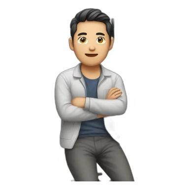 asian male developer with mac sticker