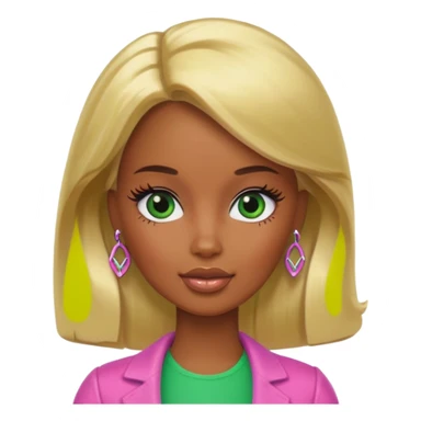 Brown skin blonde hair Barbie with green on her face  sticker