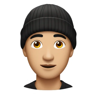 A handsome Asian man with face tattoos, wearing a black beanie hat and earrings sticker
