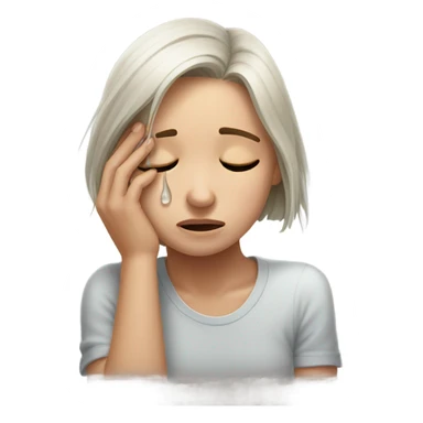 close-up portrait of crying girl head laying on arm  sticker