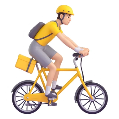 A courier on a yellow bicycle wearing yellow clothes, riding from left to right sticker
