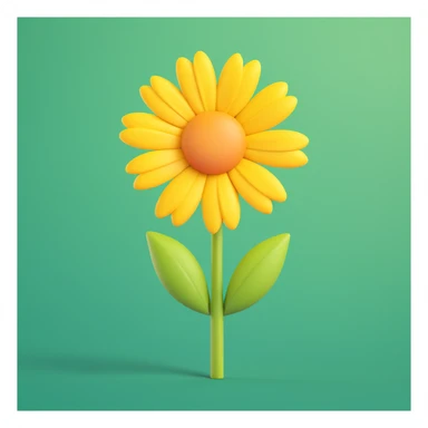 single yellow daisy-like flower, 3D iOS emoji style, realistic shading, soft green background sticker