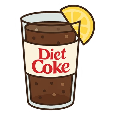 flat toon glass diet coke with a wedge of lemon sticker