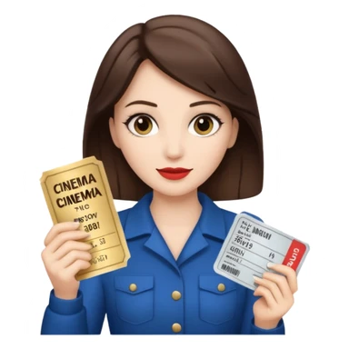 a women White and brunette and her cinéma ticket  sticker