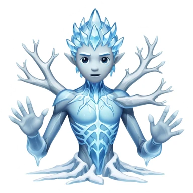 ice elemental shaped more like a human—think tall, jointed limbs, maybe even facial expressions made of ice or snow. sticker