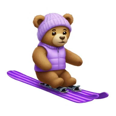 Teddy bear on lilac skis sticker