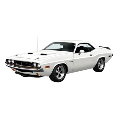 Pure white 1971 Dodge Challenger muscle car, completely white paint, no stripes, side angle view, minimalist Apple iOS emoji style, classic car from Death Proof movie sticker