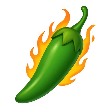 Edit the image of a jalapeno pepper with fire. Make the pepper green. The style should resemble an emoji style with bright colors and simple shapes, suitable for emoji representation. sticker