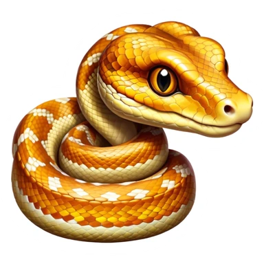 Cinematic Cute Python Portrait Emoji, Head tilted playfully and inquisitively, with a sleek, patterned body accented by vibrant scales and round, sparkling eyes full of charm, Simplified yet irresistibly adorable features, highly detailed, glowing with a warm, inviting glow, high shine, affectionate and lively, stylized with a touch of exotic whimsy, bright and endearing, soft glowing outline, capturing the essence of a mischievous yet loving python that seems as if it could slither out of the screen into your arms! sticker