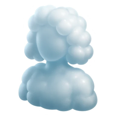 person made entirely of white fluffy convex clouds, shoulder length, front view, matte glass style sticker