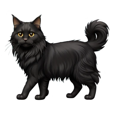 cinematic-black-maine-coon-cat-full-body-on all fours-emoji,-head-tilted-playfully-and-inquisitively,-sleek-solid black-fur,-simplified-yet-adorable-features,-highly-detailed,-glowing-with-a-warm,-friendly-glow -simplified-yet-realistic sticker