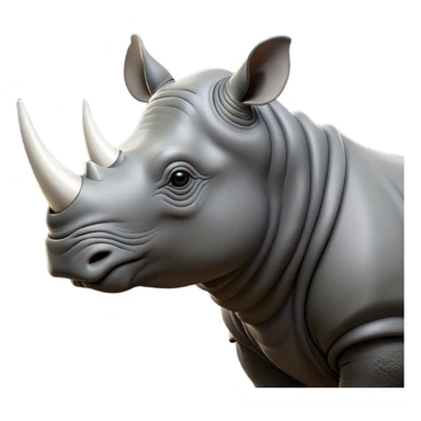 Cinematic Noble Rhinoceros Portrait Emoji, Poised and regal, with a massive, powerful build and a thick, armored hide of slate gray, accented by a prominent, striking white horn, deep-set soulful piercing eyes, Simplified yet sharp and sophisticated features, highly detailed, glowing with a soft, dignified glow, high shine, intelligent and formidable, stylized with an air of ancient might, focused and attentive, soft glowing outline, capturing the essence of a watchful and commanding behemoth, so majestic it feels as though it could charge out of the screen with effortless authority! sticker