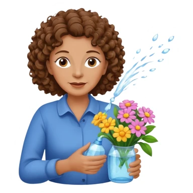 Older female florist – curly hair, spraying water on fresh flowers sticker
