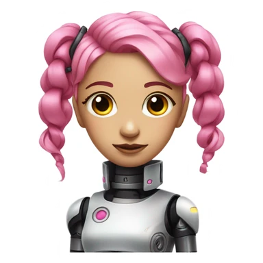 cyborg girl, pink hair, robot body, gynoid, twintails, cyberpunk, black collar, straight hair sticker