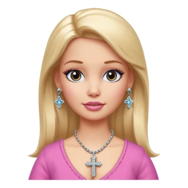 Barbie emoji with earrings and nose piercings and a cross necklace  sticker