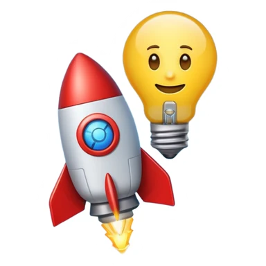 An emoji representing entrepreneurship, featuring a dynamic rocket angled upward for ambition and growth, alongside a glowing lightbulb symbolizing creativity and innovation. Sleek, modern, and vibrant to capture the essence of visionary thinking. sticker