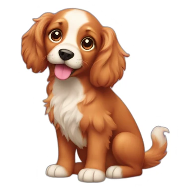 A red puppy with long fur, floppy ears, a curly tail and purple eyes sticker