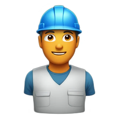 picture of a man in work clothes that are blue and orange sticker