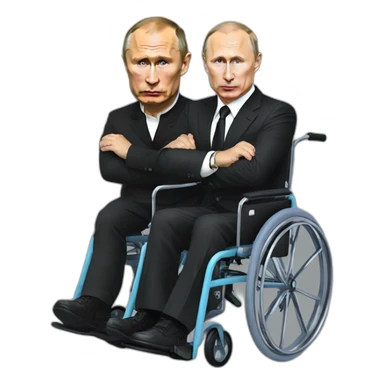 vladimir putin and kadyrov riding two small wheelchairs sticker