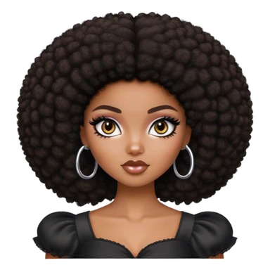 pretty bratz girl, dark brown afro, dark brown eyes, black eyeliner, deep black skin sticker
