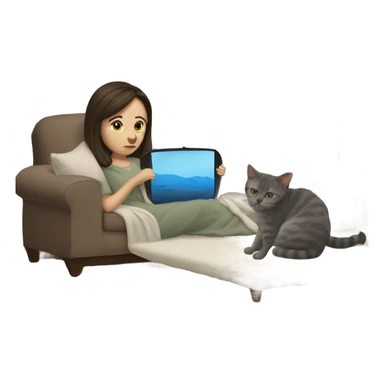 White Girl brunette watching tv covered with a cat blanke sticker