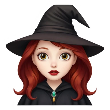 long and wavy dark red haired girl, with thick lips, big eyes and she looks like a witch sticker