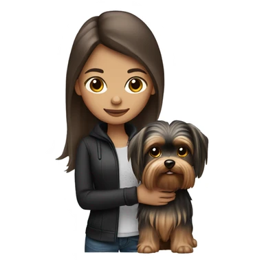 Brunette long hair girl light tan skin holding Yorkshire terrier sticker