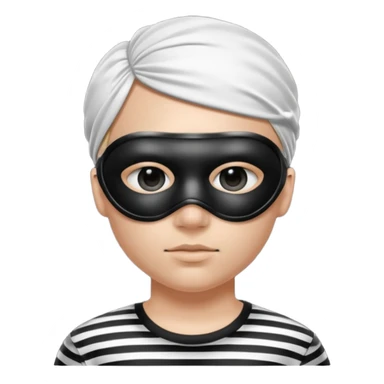 Realistic ios emoji-style portrait of a classic burglar, a black eye mask and a black-and-white striped shirt. Highly detailed, natural skin texture, soft cinematic lighting, realistic shadows, smooth gradients, clean outline, glossy reflections in the eyes.  sticker