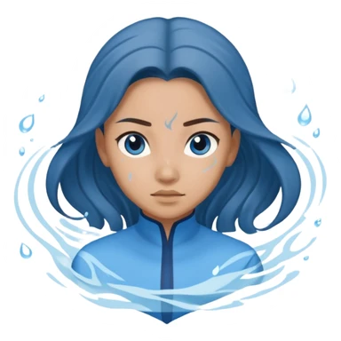 Katara from Avatar: The Last Airbender as an emoji, determined expression, water swirling around her, blue outfit sticker