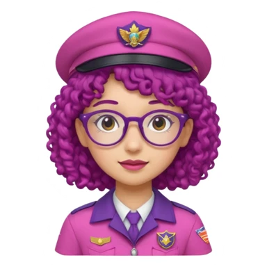 scout girl with very pink scout uniform including hat, dark purple curly haired and glassess sticker