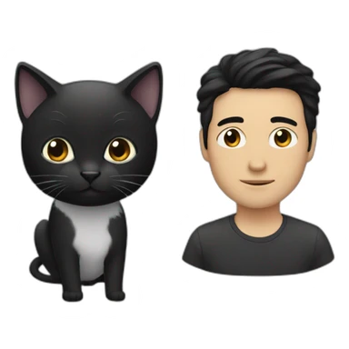 A man with black-hair and a black-cat sticker