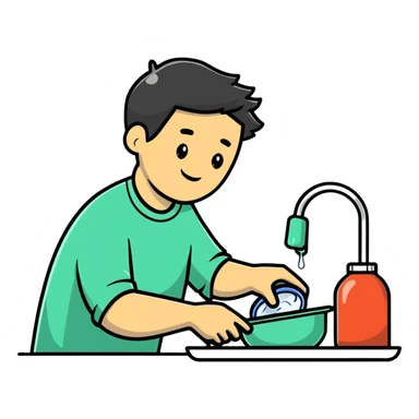 man washing dishes in kitchen sticker