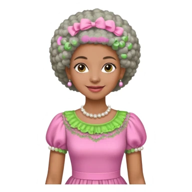 Pretty Brown woman with a very very short stylish gray Afro  wearing pink and green dress  and pearl blouse with sleeves sticker