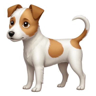 a full body slightly chubby white parson russell terrier looking dog the size of a kelpie with light brown long ears and a light brown patch on one eye and a large snout sticker