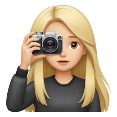 blonde cartoon girl taking picture camera in front of her face long hair sticker