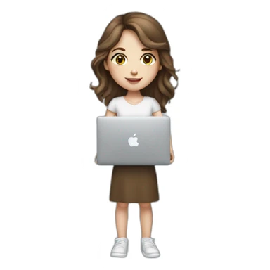Girl with brown hair and white skin hold macbook sticker