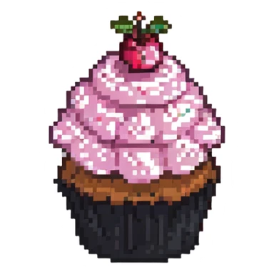 pixel art cupcake with pink icing and a cherry on top sticker