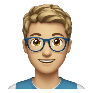 Teenager with brown short hair , transparent glasses, blue eyes sticker