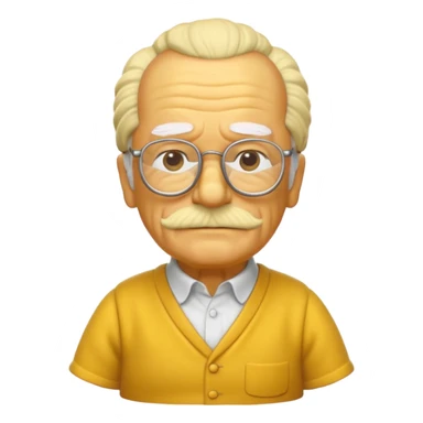 A 3D cartoon close-up of Grandpa Abe Simpson from The Simpsons, rendered in Memoji-style with bald yellow head, white tufts of hair on the sides, wrinkled face, glasses, and warm lighting. Match the Simpsons family color tone and style, yellow dress. sticker